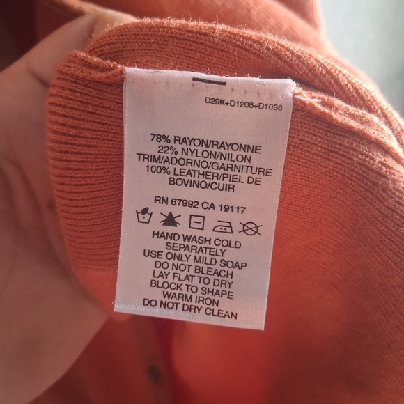 Sigrid Olsen Sport Orange Sweater Cardigan Leather Trim Medium Fall Halloween - Picture 5 of 6